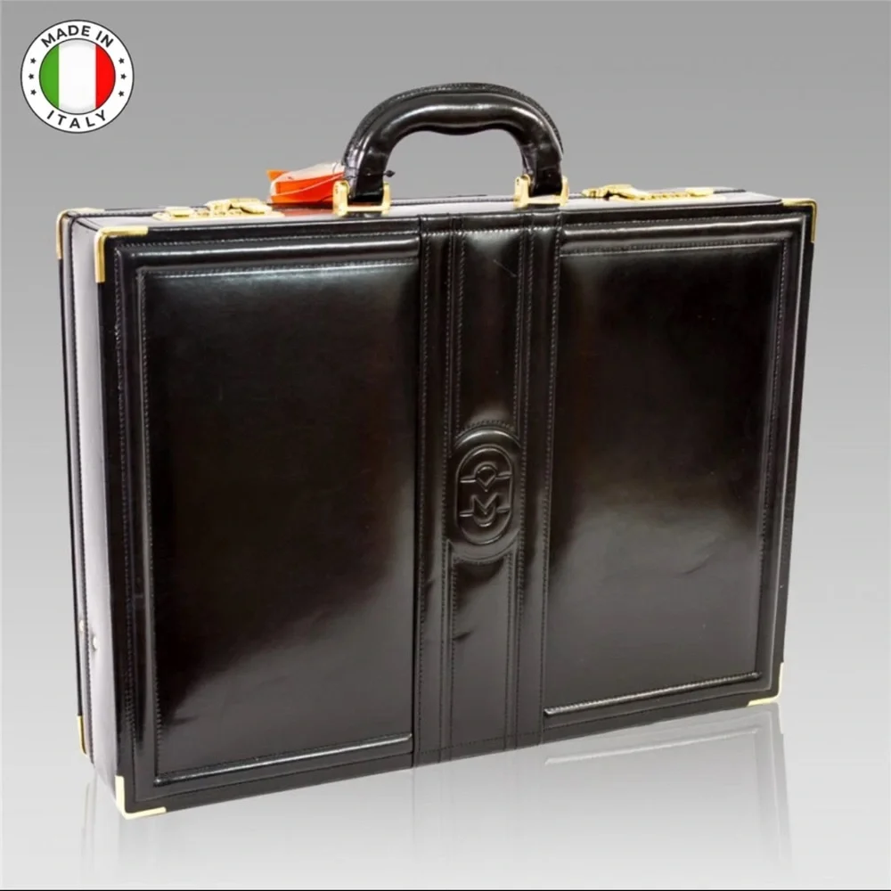 Viceroy Marino Orlandi Designer Sleek Black Italian Leather Briefcase Attaché